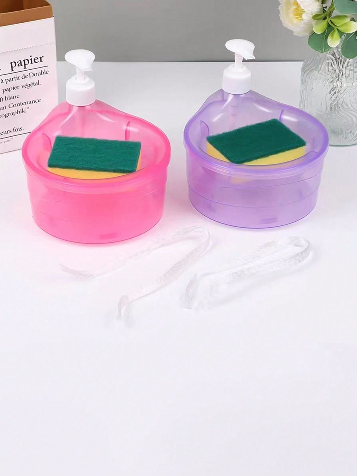 2-in-1 Dish Wash Soap Dispenser with Pump & Sponge for Kitchen Sink | Double Layer Design, ABS Plastic, 1L Capacity