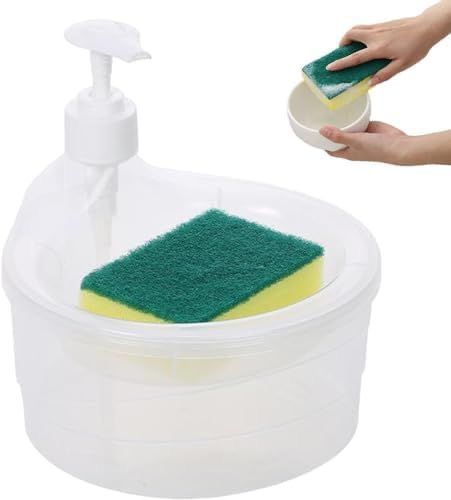 2-in-1 Dish Wash Soap Dispenser with Pump & Sponge for Kitchen Sink | Double Layer Design, ABS Plastic, 1L Capacity